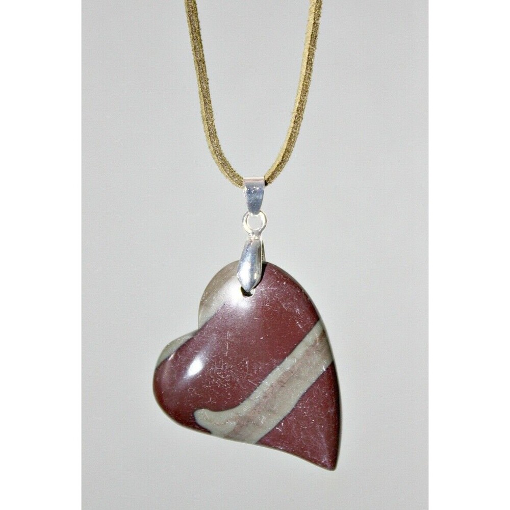Namibia Zebra Jasper Heart Pendant Necklace Brown Green Stone BOHO OOAK Jewelry